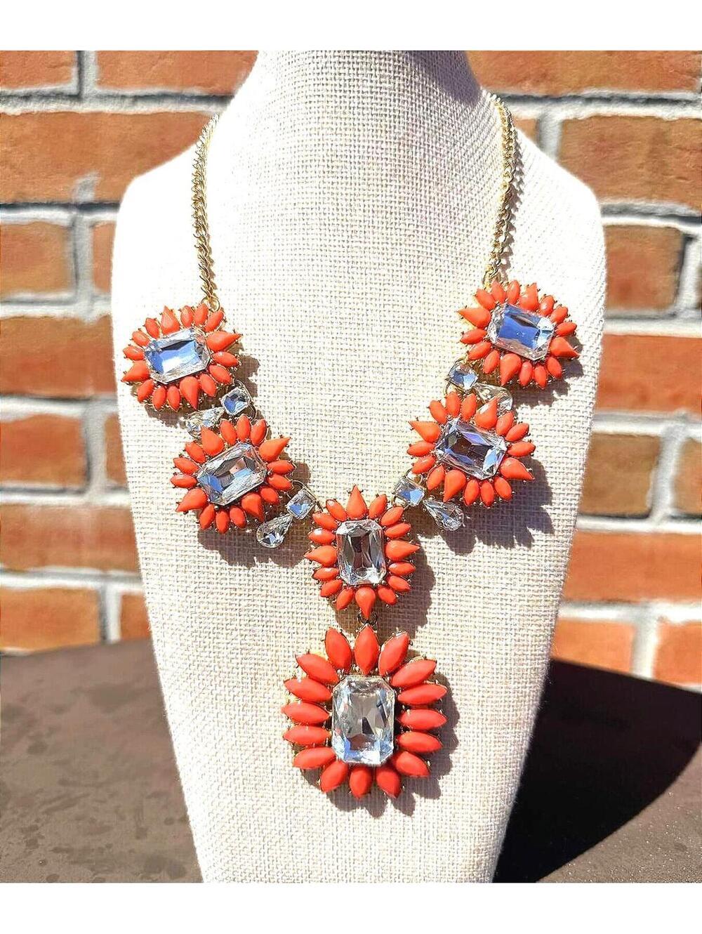 Natasha Coral Crystal Statement Necklace Bold